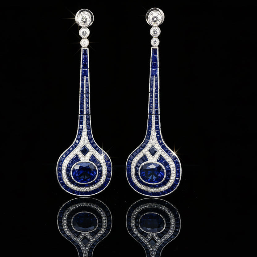Sapphire and Diamond 18K White Gold Drop Earrings