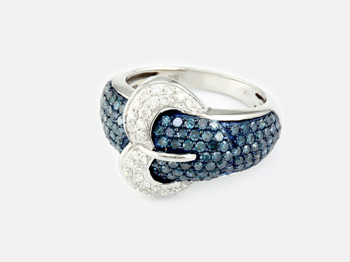 Effy Blue and White Diamond 14K White Gold Belt Ring