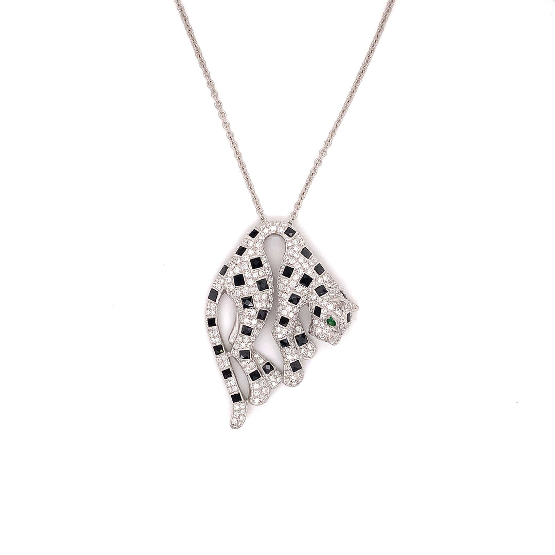 2.01 ctw Diamond and 18K White Gold Panther Necklace