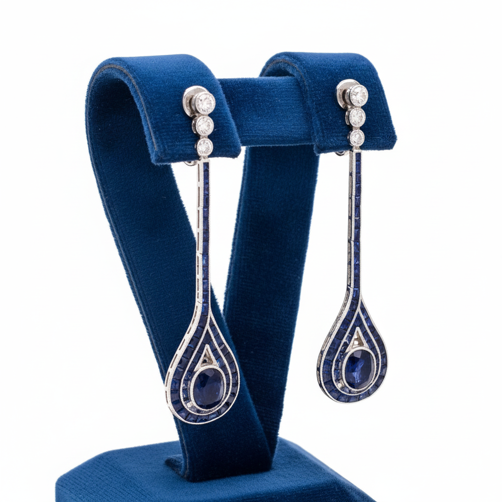 Sapphire and Diamond 14K White Gold Dangle Earrings