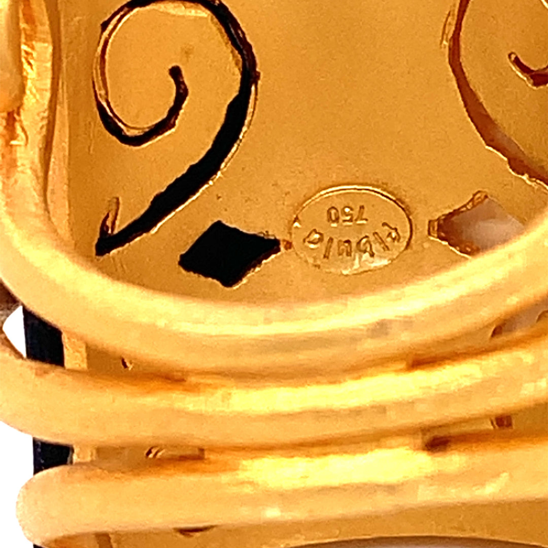 Fibula Diamond and Cermamic 18K Yellow Gold Ring