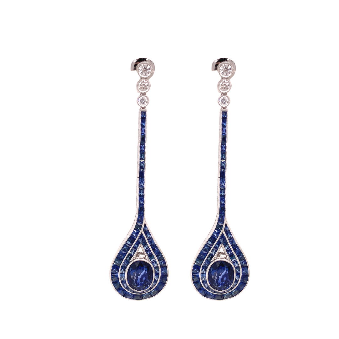 Sapphire and Diamond 14K White Gold Dangle Earrings