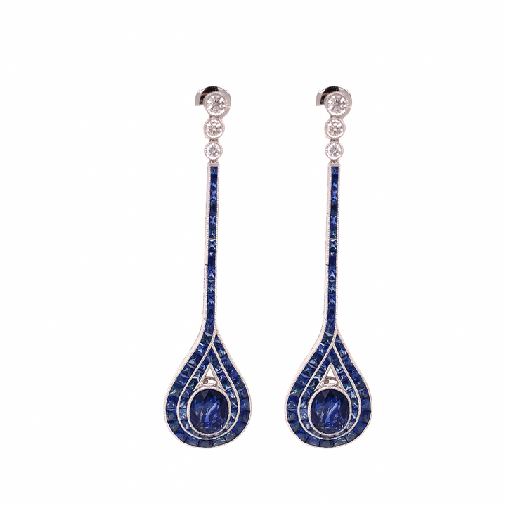 Sapphire and Diamond 14K White Gold Dangle Earrings
