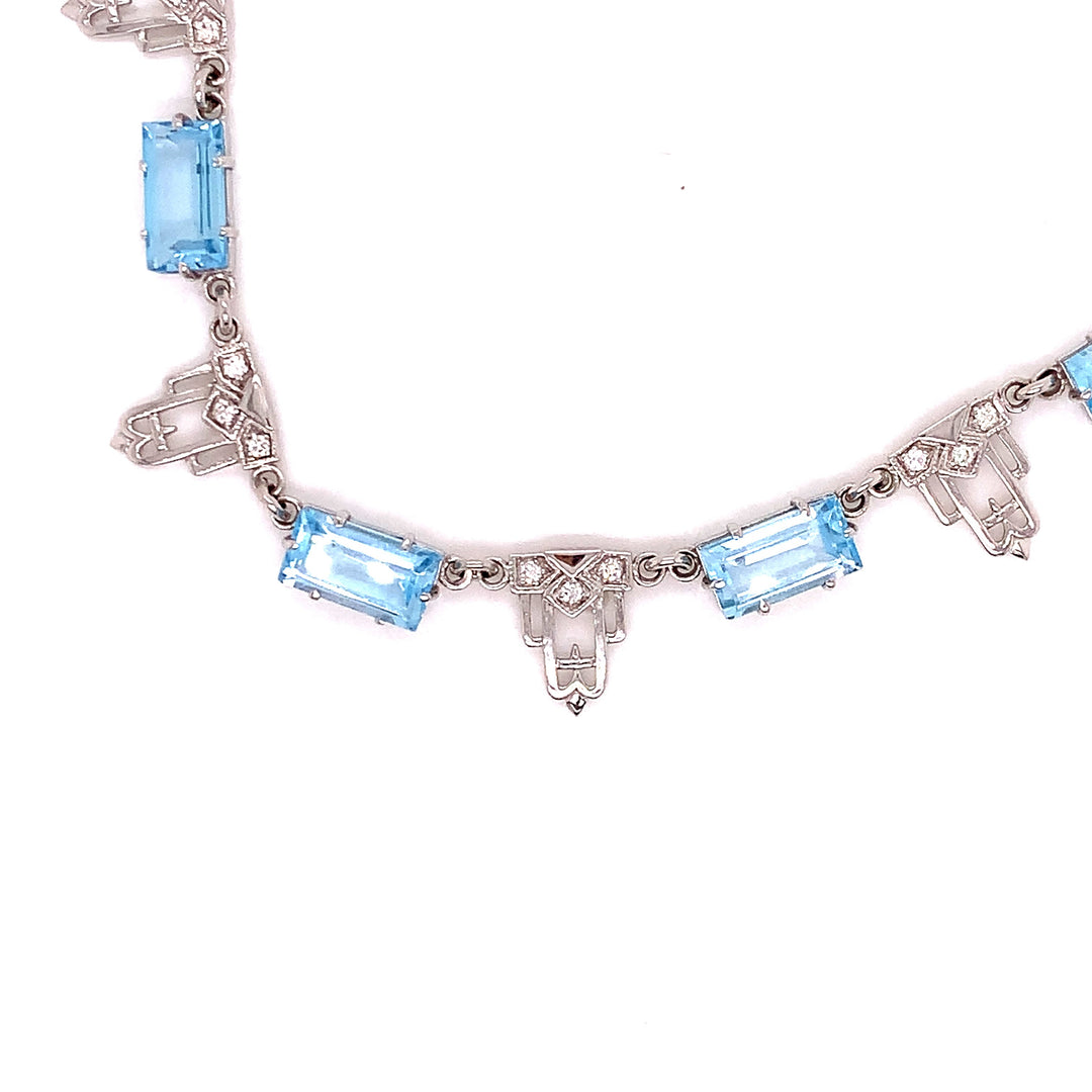 Blue Topaz and Diamond 18K White Gold Necklace