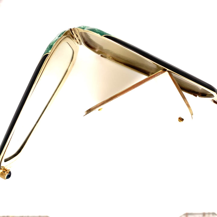Vintage Diamond, Green and Black Enamel 18K Yellow Gold Compact