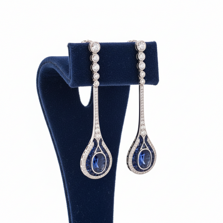 Sapphire and Diamond18K White Gold Dangle Earrings