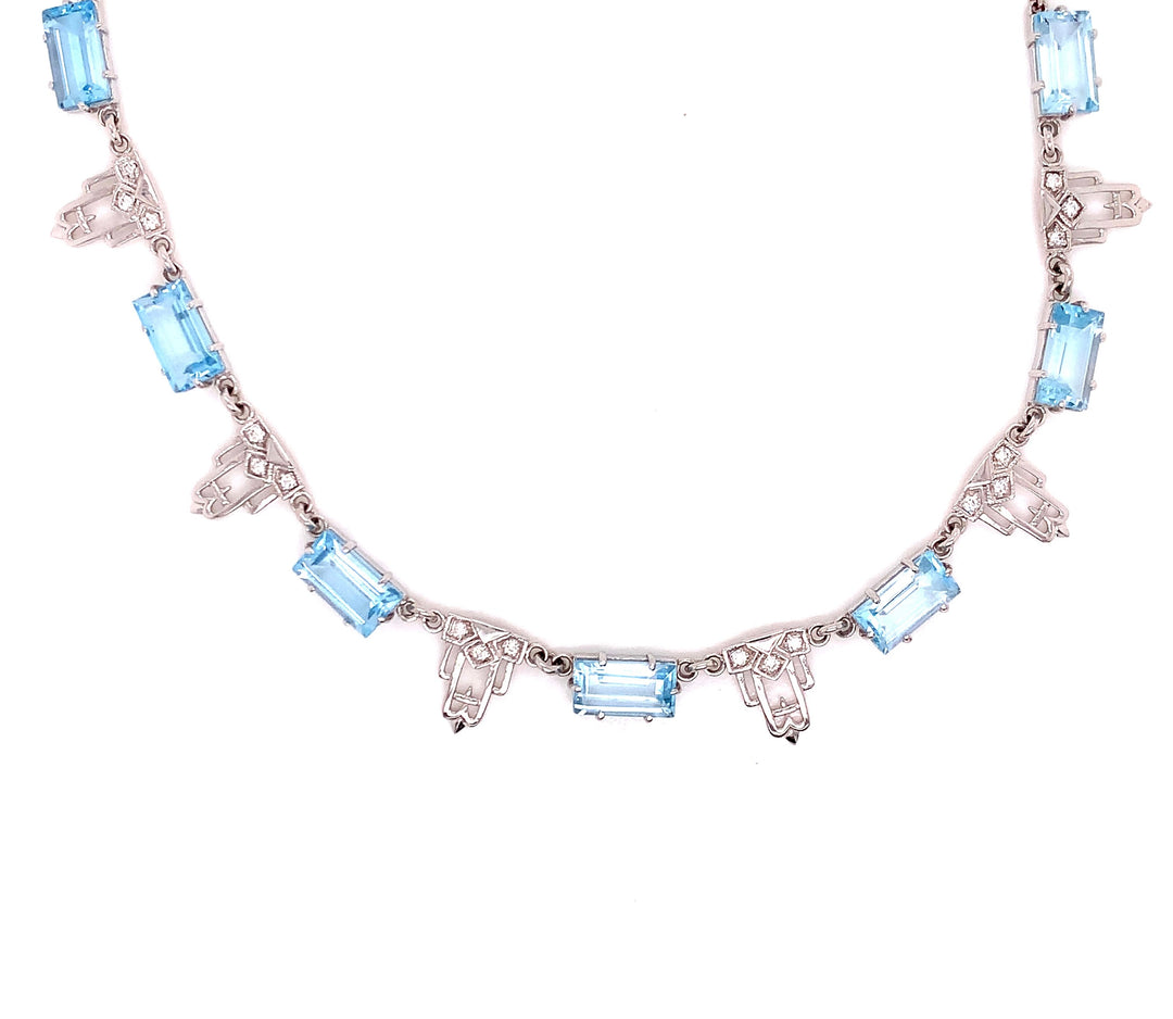 Blue Topaz and Diamond 18K White Gold Necklace