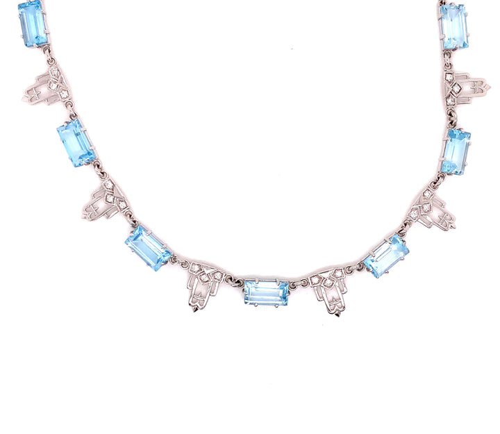 Blue Topaz and Diamond 18K White Gold Necklace