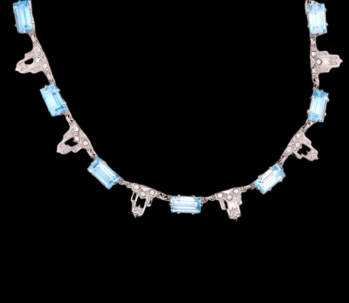 18K White Gold, Diamond and Blue Topaz Newport Necklace