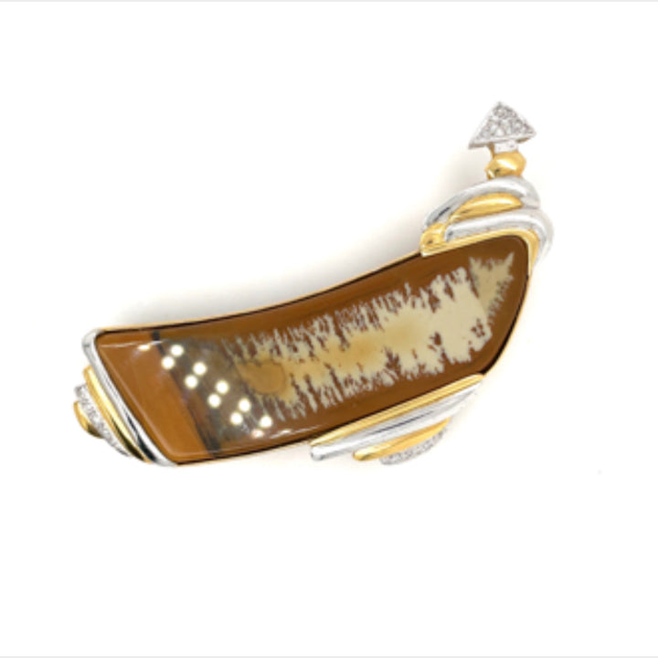 Dagon Gillespey Picture Jasper Diamond Platinum & 18K Yellow Gold Brooch