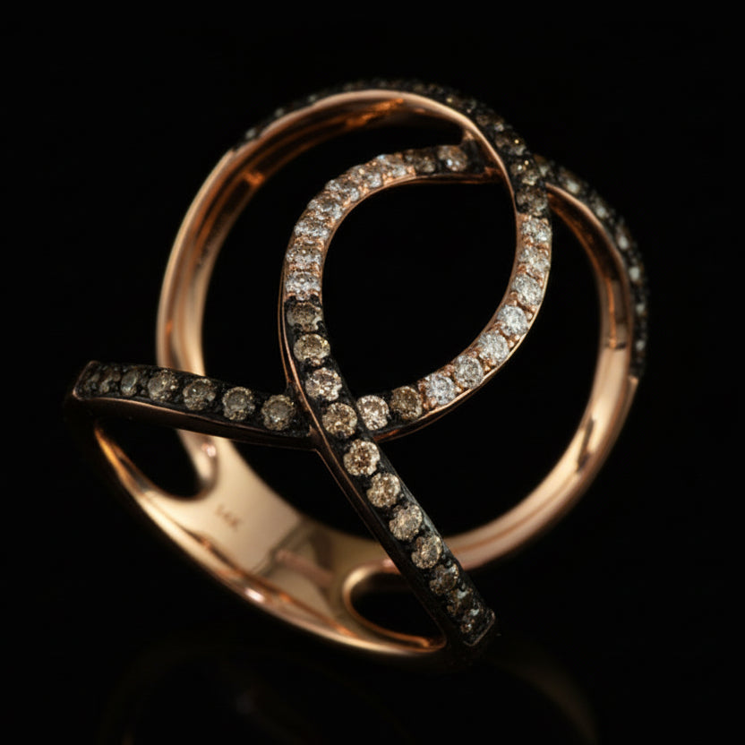 Effy Brown and White Diamond and 14K Rose Gold Interlock Ring