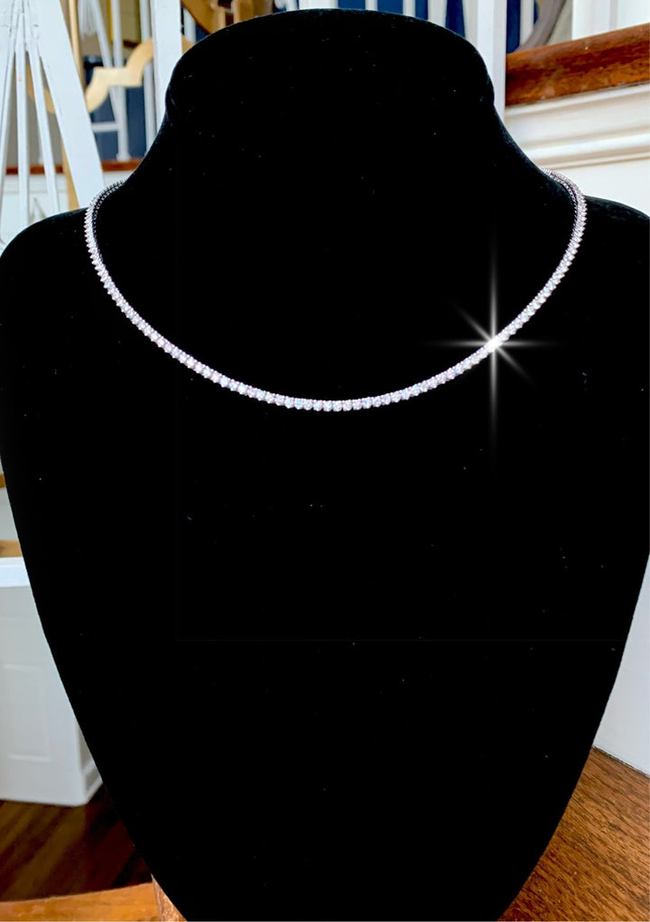 Diamond and 14K White Gold Straight Line Tennis Necklace