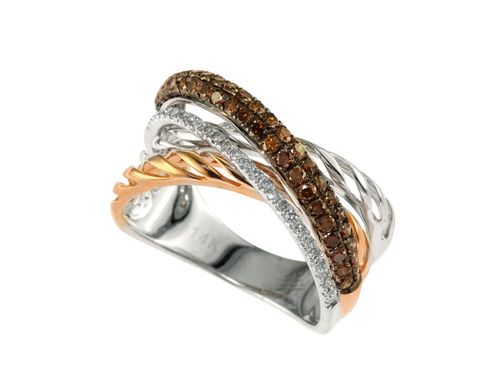 Effy Brown and White Diamond and 14K White and Rose Gold Interlock Ring