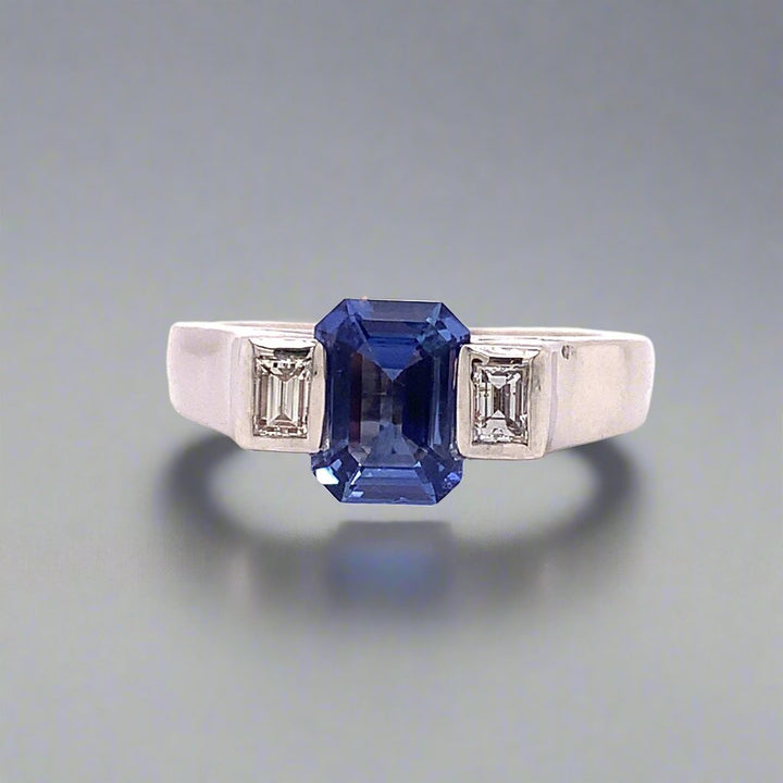 Ceylon Sapphire and Natural Diamond Platinum Ring