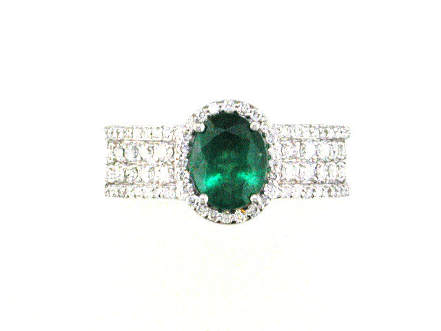 Effy Emerald, Diamond and 14K White Gold Halo Ring