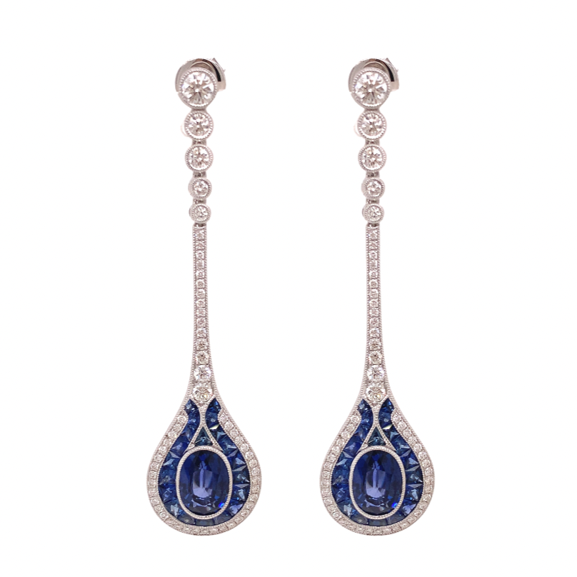 Diamond and Sapphire 18K White Gold Earrings