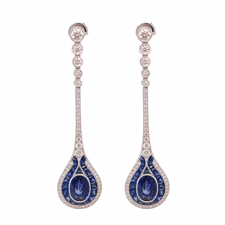 Diamond and Sapphire 18K White Gold Earrings