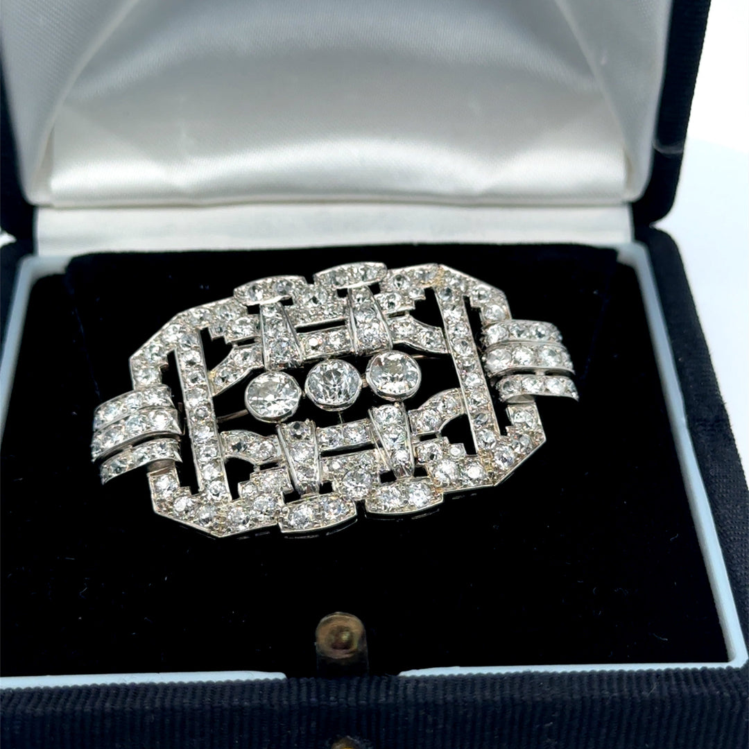 Antique 9.70cttw Diamond Platinum & 14K Yellow Gold Brooch / Pendant