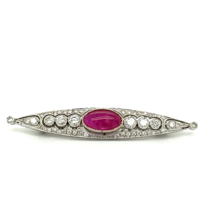 Filigree Ruby and Diamond 14K White Gold Brooch