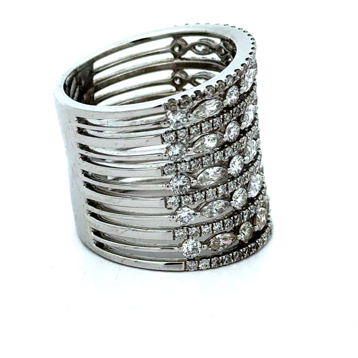Multi Row Diamond 18K White Gold Ring