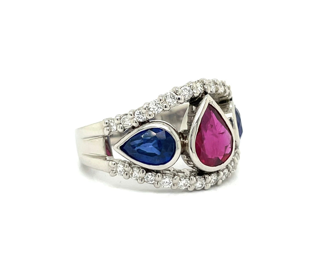 Blue Sapphire Ruby Platinum Diamond Ring
