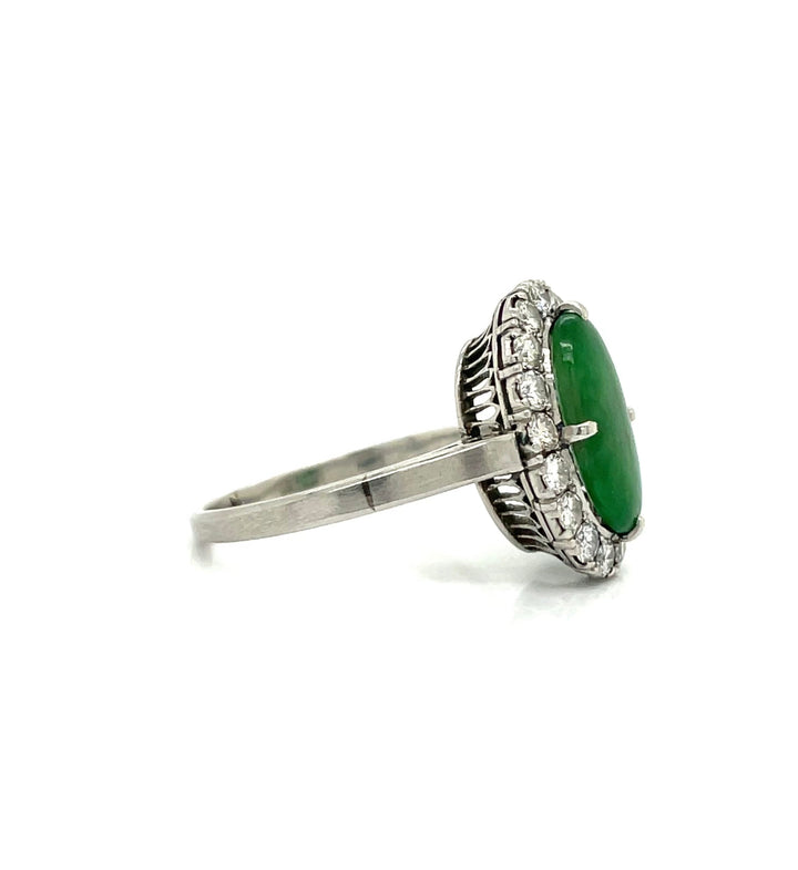 Natural Jade Diamond Platinum Halo Ring