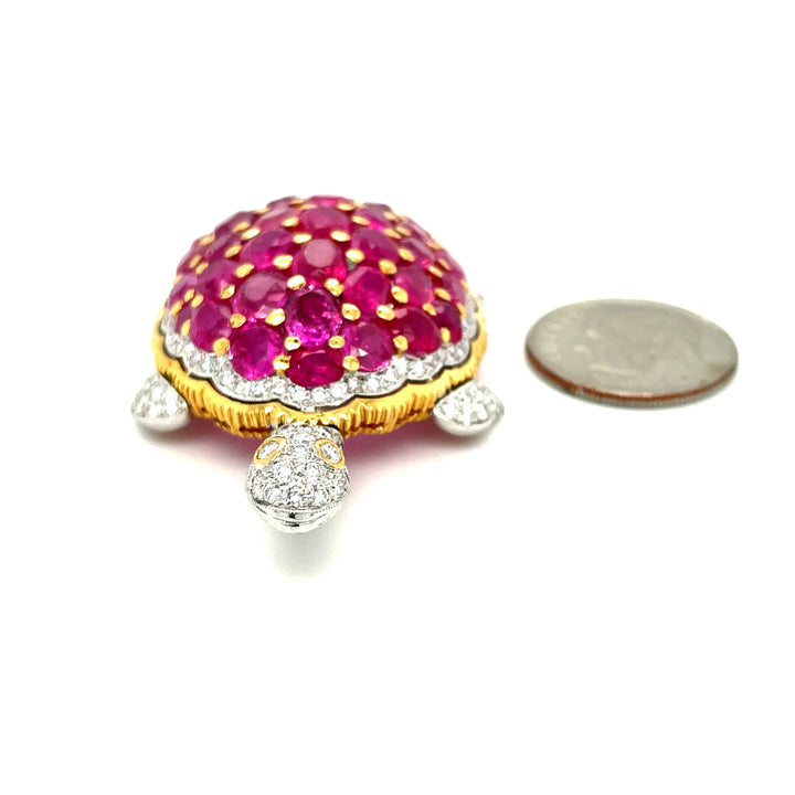 Ruby and Diamond Turtle Brooch/Pin