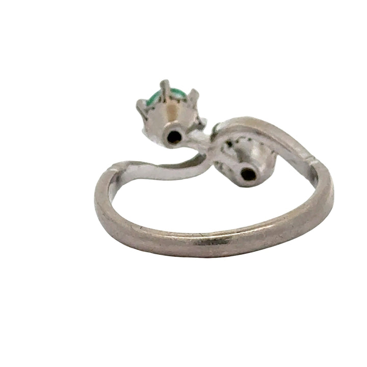 Retro Diamond and Emerald Bypass Platinum Ring