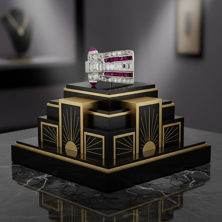 Art Deco Diamond and Ruby Platinum Ring