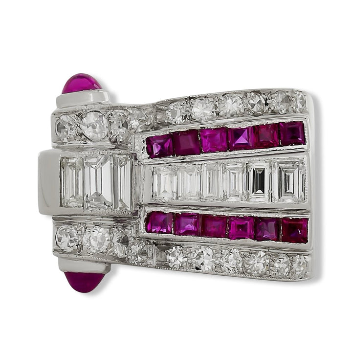 Art Deco Diamond and Ruby Platinum Ring