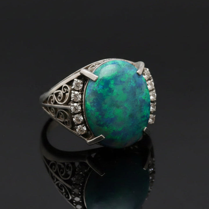 Black Opal and Diamond Platinum Ring