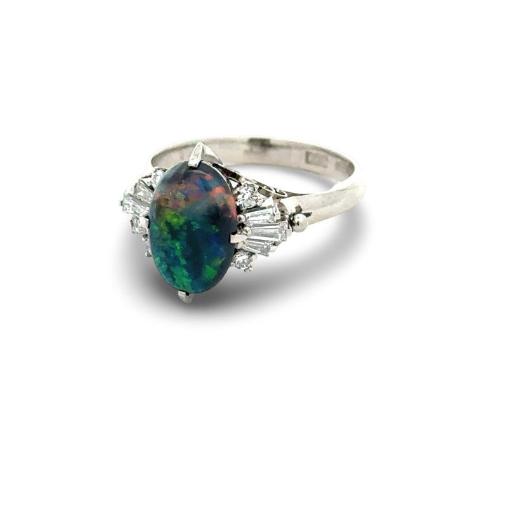 Black Opal and Diamond Platinum Ring