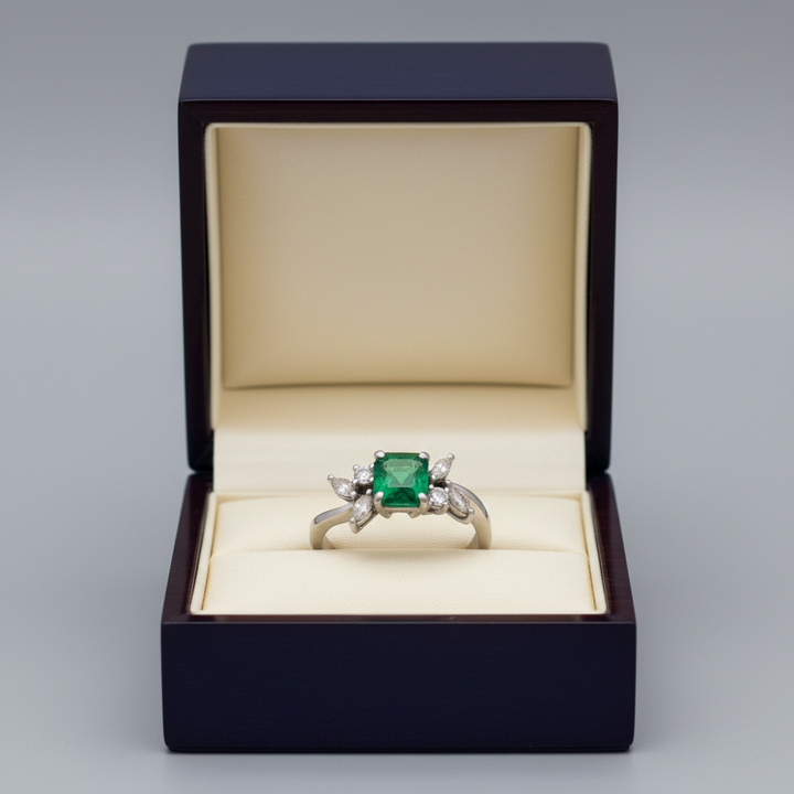 Designer Sena Emerald and Diamond Platinum Ring