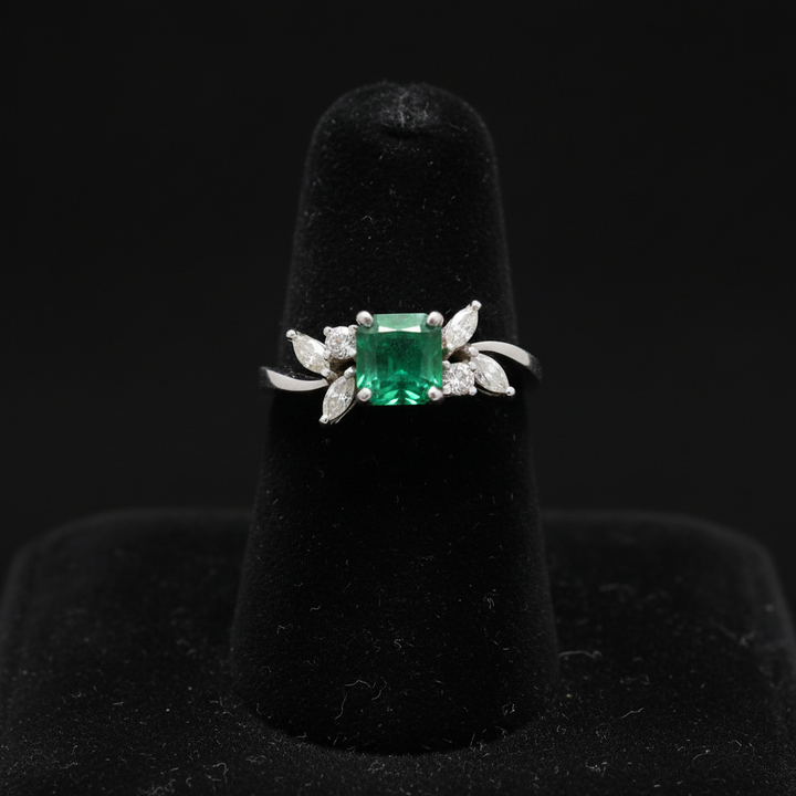 Designer Sena Emerald and Diamond Platinum Ring