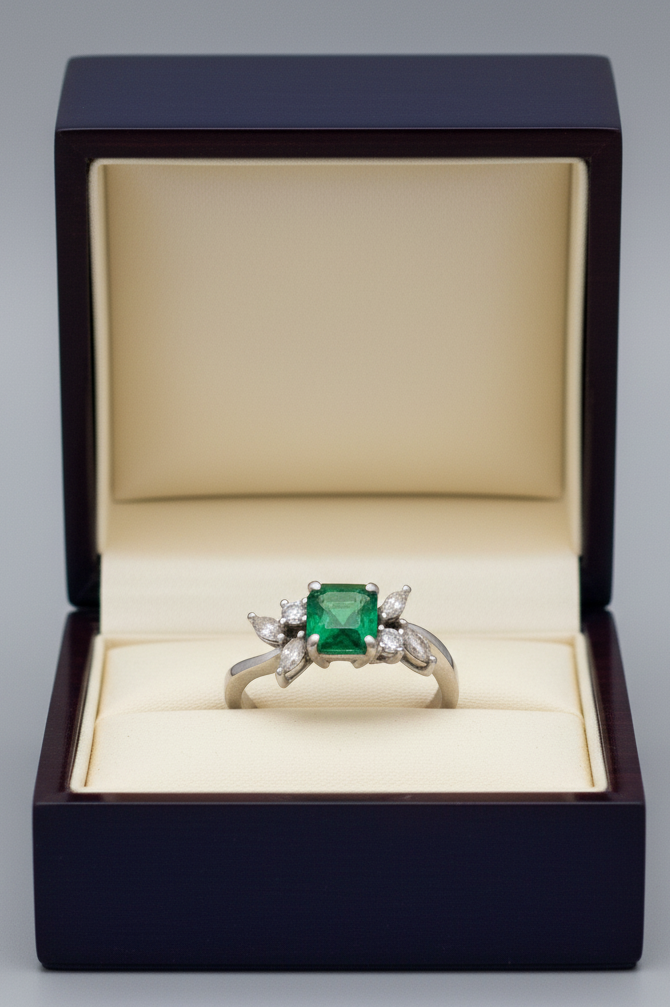 Designer Sena Emerald and Diamond Platinum Ring