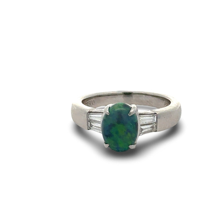 Fine Black Opal and Diamond Platinum Ring