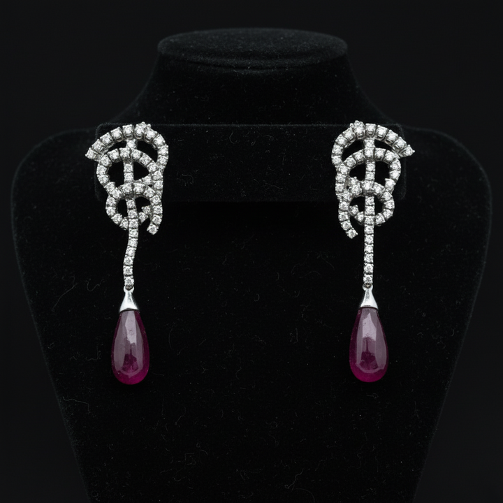 Designer Bergio Diamond and Rubellite 18kt White Gold Earrings