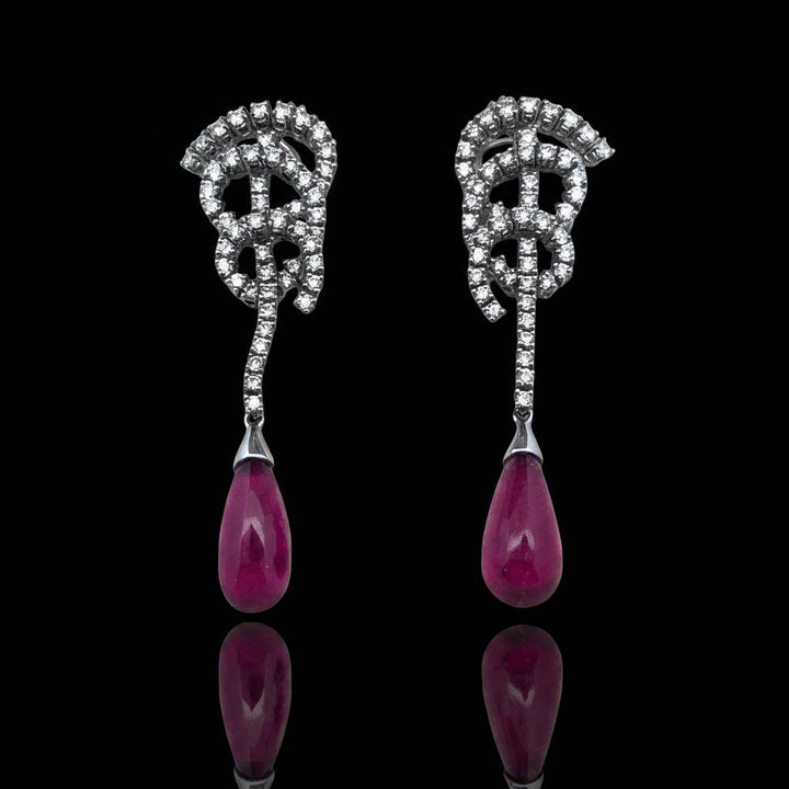 Designer Bergio Diamond and Rubellite 18kt White Gold Earrings