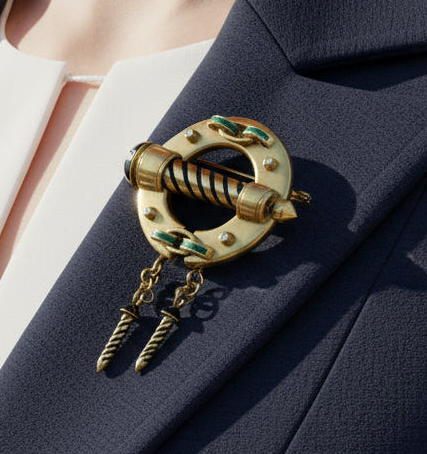 Italian Luxury Cruiser Diamond, Emerald and Black Enamel Porthole 18kt Yellow Gold Brooch