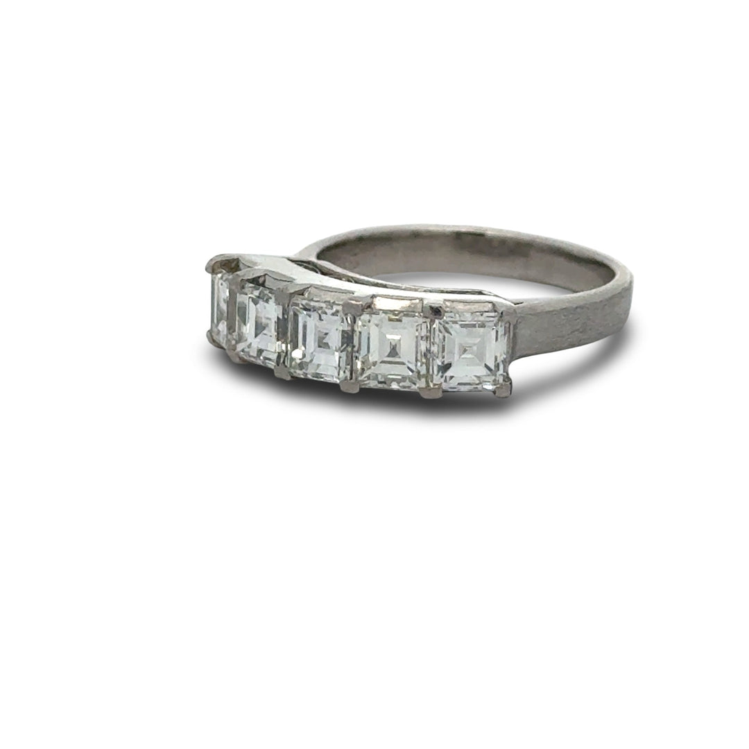 Classic 5 Stone Asscher Cut 2.36cttw. Diamond Platinum Ring