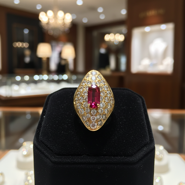 Natural 1.37ct Ruby and Diamond 18k Yellow Gold Ring