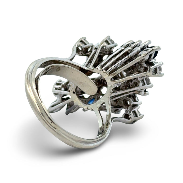 Sapphire and Diamond 18K White Gold Cluster Ring
