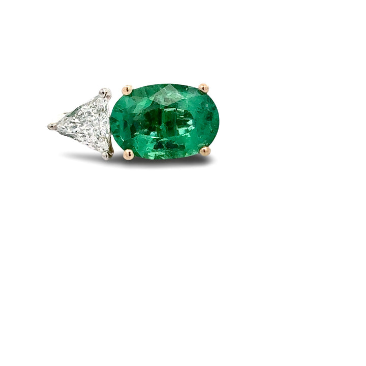 Spark Creations Emerald and Diamond 18Kt Yellow Gold and Platinum Pendant