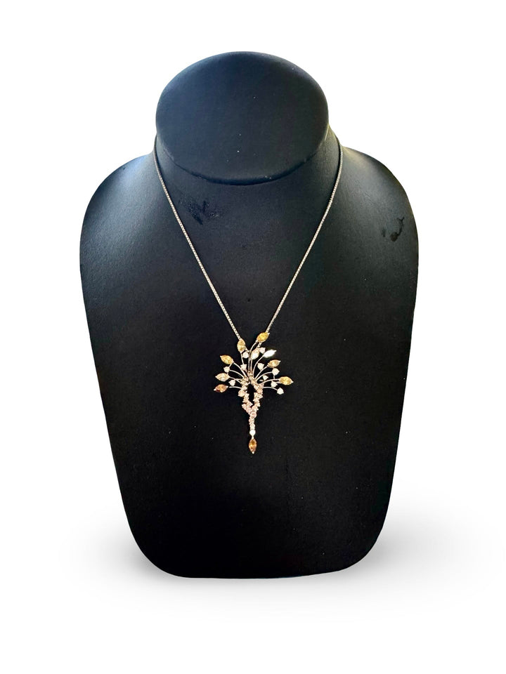 Natural Multi Color Diamond Platinum Necklace and Brooch