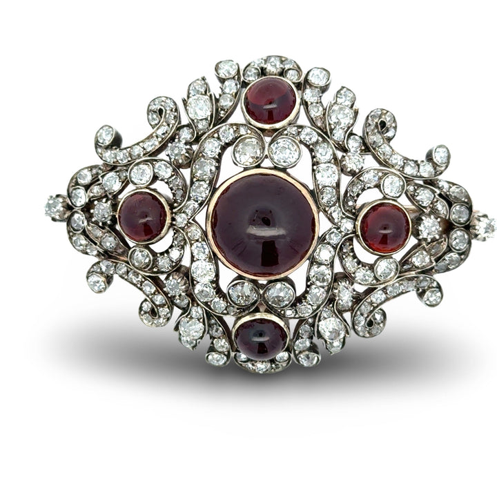 Victorian 1880's Diamond and Garnet 14k White Gold and Silver Pendant/Brooch
