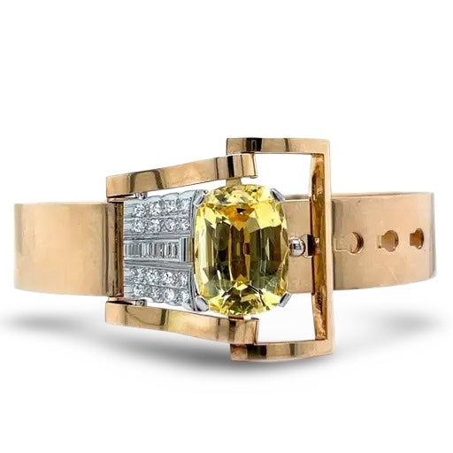 Birks Natural No Heat 13.68ct Yellow Sapphire (Sri Lanka) and Diamond 14Kt/Platinum Buckle Bracelet