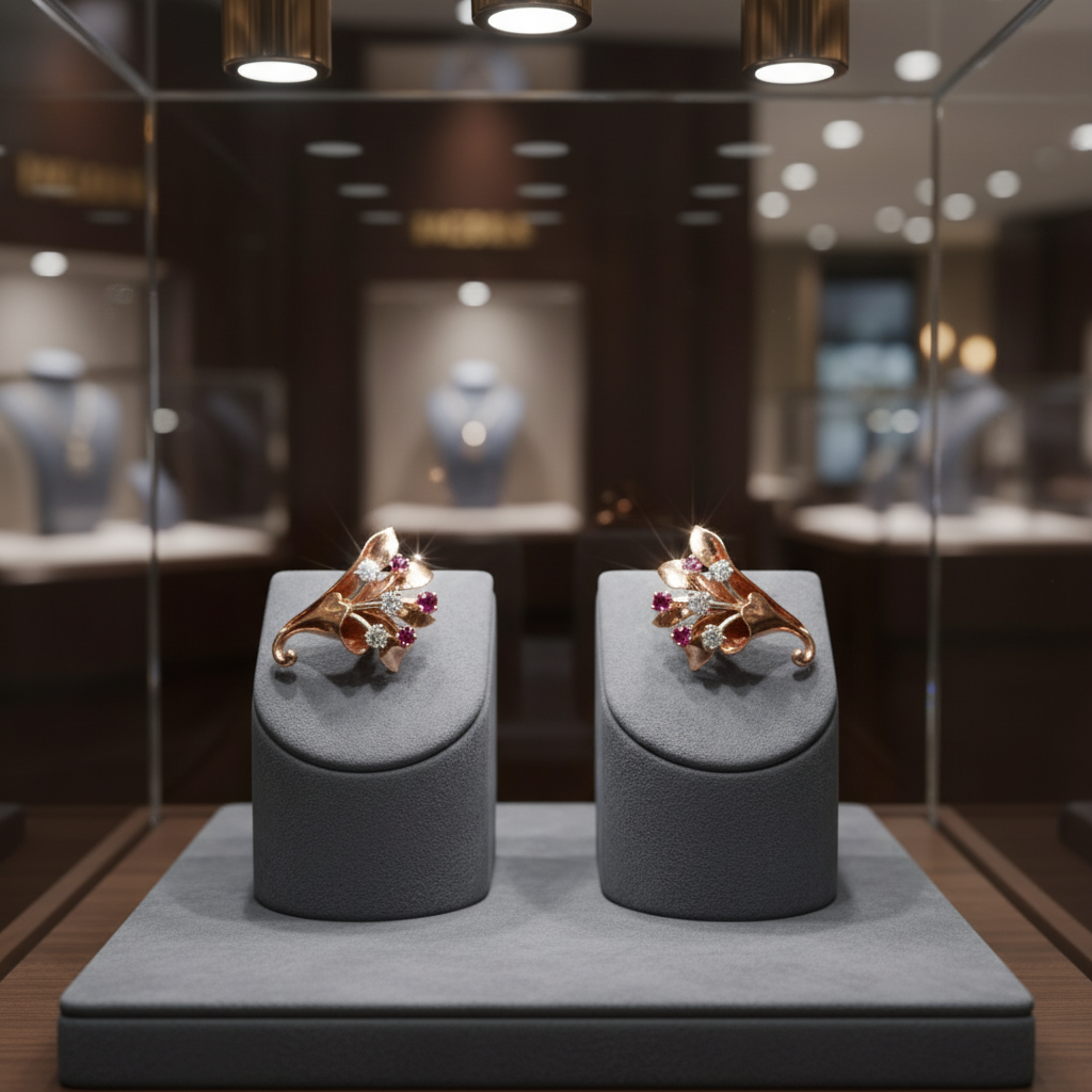 1940's Retro Diamond and Ruby 14k Rose & White Gold Earring