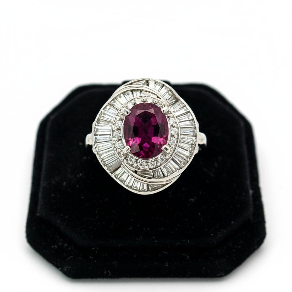1970's Modern Ruby and Diamond Platinum Ring
