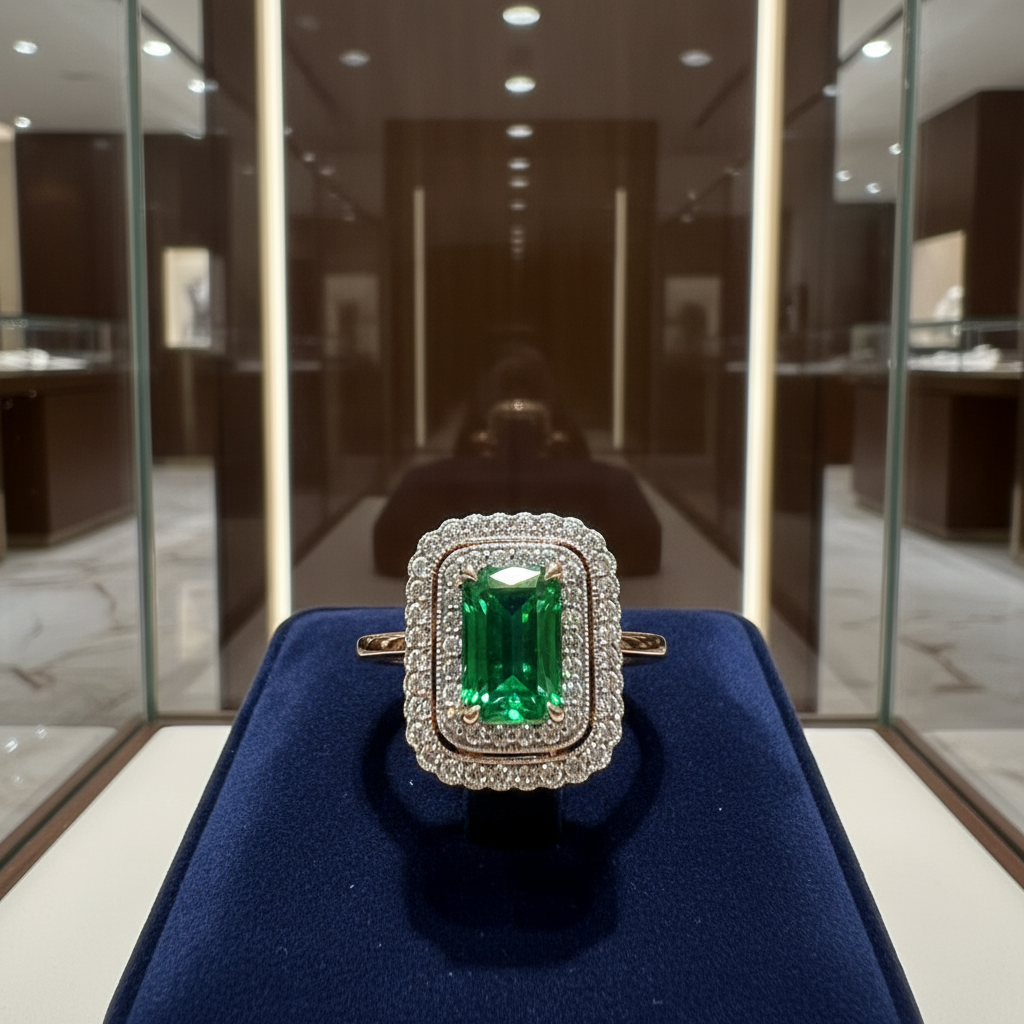 Modern Fine Emerald and Diamonds 14K Yellow/White Gold Ring