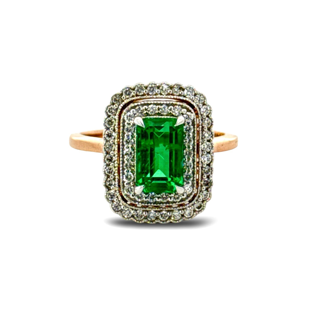 Modern Fine Emerald and Diamonds 14K Yellow/White Gold Ring